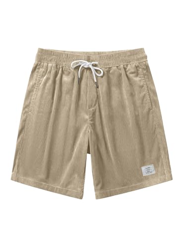 JMIERR Men's Corduroy Shorts Casual Elastic Waist Drawstring Lightweight Summer Beach Shorts for Resort Wear 38 (X-Large) Parchment