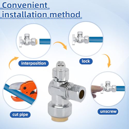 12PCS Push Angle Stop Valve 1/2\"x3/8\" - No Lead Brass Angle Stop Valve Push to Connect, Easy Install Sink Shut Off for Toilet & Faucet Plumbing, Durable Compression Fit Technology Topfurn