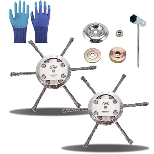 Universal Steel Wire Trimmer Head, 2025 Upgrade String Trimmer Replacement Head, 6/7/8/9in Steel Wire Rotary Brush Cutter Trimmer Head, Weed Eater Adapter with Tool (2, 6in-5.5mm - 6 Heads)