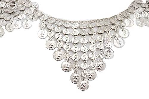 Women Fashion Silver Metal Chain Greek Coin Belt Hip Waist Belly Dance Sexy Fit Size S M3
