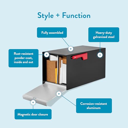 Image of Architectural Mailboxes MailMax Post Mount Mailbox, Black, Large | Modern galvanized steel and aluminum build with rust-resistant powder-coat finish and a magnetic door closure. USPS approved.