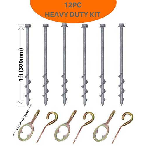Buy GROUNDGRABBA Ground Anchor Screw Kit 6X HexHooks & 6X 1 Ft Ground Anchors Heavy Duty for