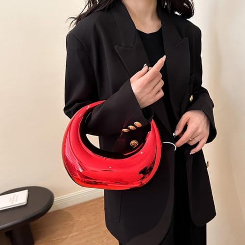 Image of Acrylic Evening Clutch Purse Top-handle Moon Hobo Bag, Elegant Marble Handbag for Wedding Cocktail Party