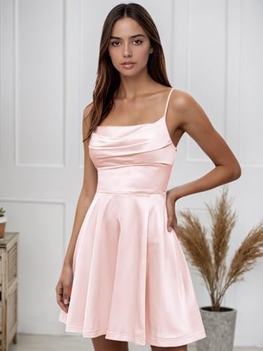 Satin Homecoming Dresses for Teens HOCO Dress Satin Sleeveless Spaghetti Strap Short Dress Party Cocktail Gown4