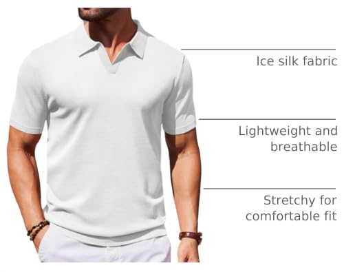 Image of COOFANDY Men's V Neck Short Sleeve Stretch Knit Polo Shirt