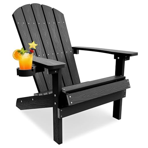 YEFU Adirondack Chair Plastic Weather Resistant, Patio Chairs 5 Steps Easy Installation, Looks Exactly Like Real Wood, Widely Used in Outdoor, Fire Pit, Deck, Outside, Garden, Campfire Chairs (Black)