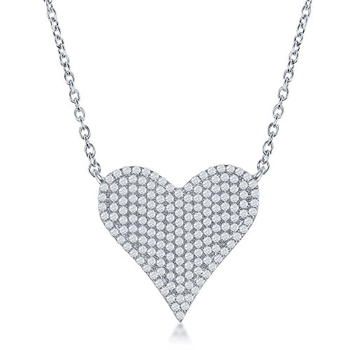 Sterling Silver Heart Necklace for Women Micro-Pave Cubic Zirconia Pendant Heart Shaped Necklace for Girls