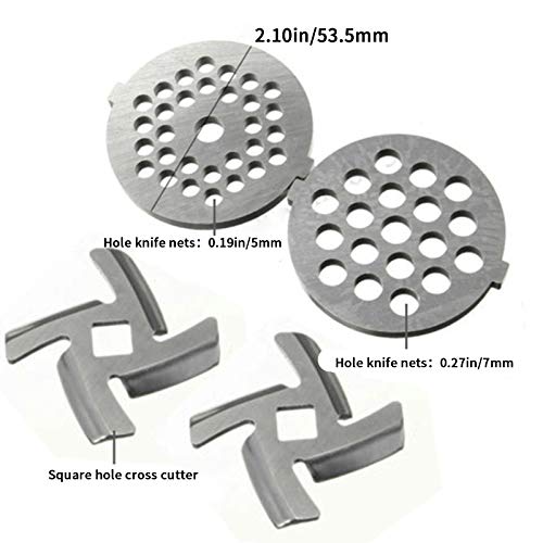 Stainless Steel Meat Mincer Plates/Grinding Blades, 2 Stainless Steel Sharp Blades and 2 Grinding Plates (Coarse And Fine) for No. 5 Vertical Mixers and Meat Mincer Accessories - Thumbnail 2