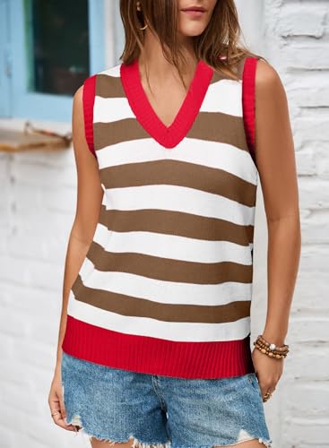 Image of EVALESS Sweater Vest Women V Neck Knit Sleeveless Tunic Tank Tops Casual Pullover Sweater Spring Trendy 2026 Outfits