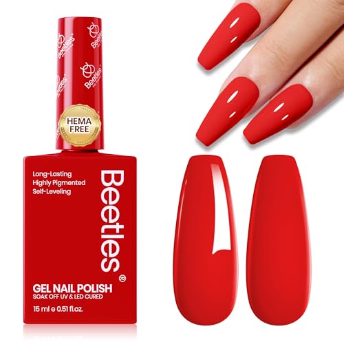 Image of Beetles Red Gel Nail Polish, 15ml Red Color Soak Off UV LED Gel Polish, Nail Art Design Daring Grace Manicure Salon DIY Home Colorful Bottle for Women