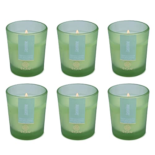 Image of EKAM Jasmine Votive Soy Wax Scented Candle, 40 Grams, 10 Hours Burn Time| Long Lasting Premium Candles | Ideal for Home Decor | Gifting & Aromatherapy (Pack of 6)