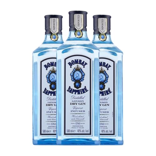Ginebra Bombay Sapphire London Dry Gin Botella Medium 50 cl (Caja de 3 Botella Medium de 50 cl)