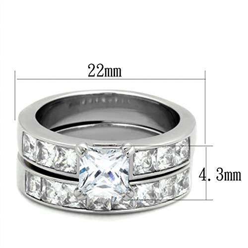 Marimor Jewelry Women's Stainless Steel 316 Princess Cut 3.75 Carat Zirconia Wedding Ring Set3