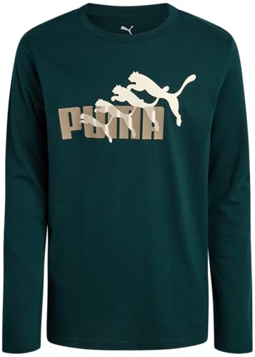 PUMA Boys' T-Shirt - Long Sleeve Logo T-Shirt for Boys - Athletic Crewneck Long Sleeve Tee (S-XL)