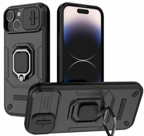 Image of SHINESTAR Tough Armor iPhone 15 Bumper Back Case Cover | Ring Holder & Sliding Camera Shield Cover | 360 Degree Protection Back Case Cover for Apple iPhone 15 (Black)