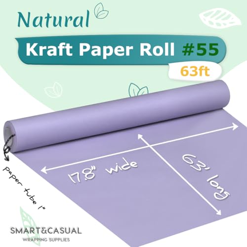 Image of SMART&CASUAL 17.8 inch x 760 inch (63') Light Purple Kraft Craft Paper Roll for Gift Wrapping Bulletin Board Bouquet Flower Art Packing Parcel Table Covering 80GSM 55LB (Light Purple, 17.8 inch x 63')