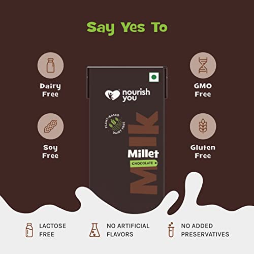 Image of Nourish You Plant Based Millet Mlk with goodness of Ragi, Jowar, Bajra & Oats | Dairy Free | Preservatives free |Healthy Vegan Creamy Mlk Unsweetened| Chocolate Flavour Mlk |2.4 L (200 ml each x 12)