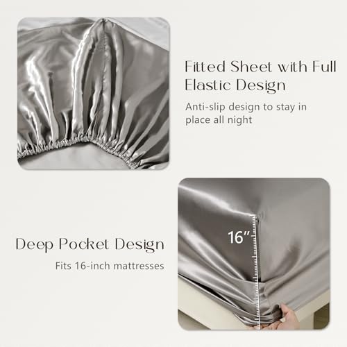 ZIMASILK 100% 19 Momme Mulberry Silk Fitted Sheet for Sleeping with Deep Pocket, Soft, Breathable & Hypoallergenic for Hair & Skin Care (Queen 60''x80''+16”, Gray) - Image 6