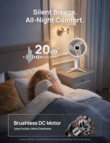 Image of DREO Smart Fan for Bedroom, standing 150 +100 Omni-Directional Oscillating Fans, 120ft CirculAir Quiet Fan with DC Motor, 12 Speeds, 6 Modes, 20dB,Remote Control, 8H Timer