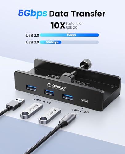 Hub USB, USB Hub 3.0 in Alluminio con Connettore di Alimentazione da 5 V, 5 Gbps a 4 Porte Hub USB C con 3 USB A 3.0 e 1 USB C 3.0, Cavo da 100 cm (da C a A/C), per Monitor, Scrivanie - Hub USB - Immagine 1
