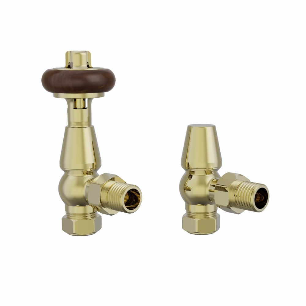 Warmehaus Polished Brass Traditional Angled Trv Thermostatic Radiator Valves