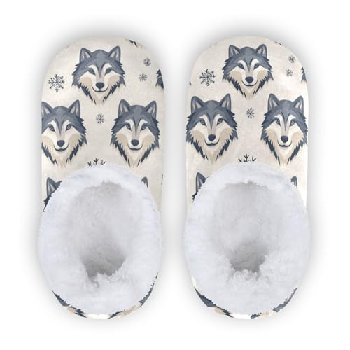 Jucciaco Little Kids Boys Girls House Slippers Wolf Snow Cartoon Boys Girls Home Shoes Winter Indoor XS-S