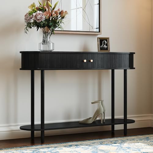 Mesa consola de madera con puerta de tambor de diseño artesanal 8