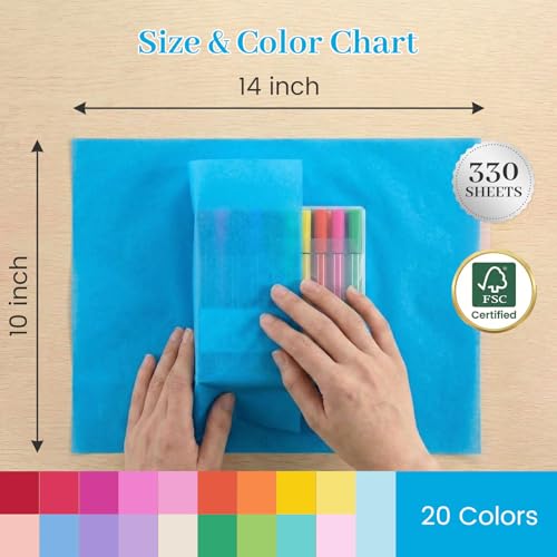 Image of Koogel Tissue Paper 330 Sheets, 14 X 10 inch 20 Colors for Gift Bags