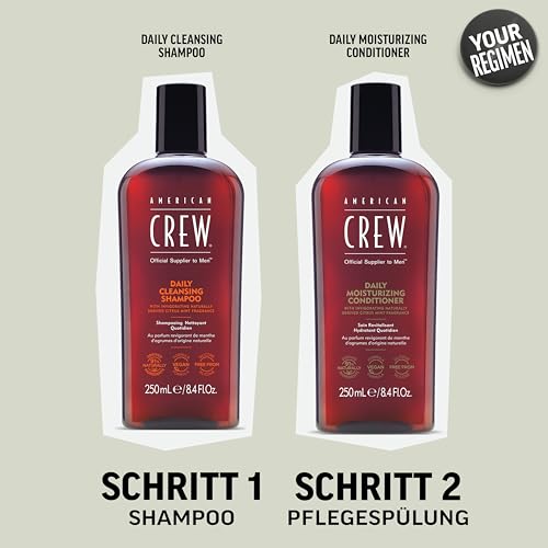 AMERICAN CREW – Daily Moisture Conditioner, 250 ml, Pflegeconditioner für Männer, stärkendes Haarprodukt ohne Silikone, schützt vor Trockenheit & reduziert Haarbruch, vegan