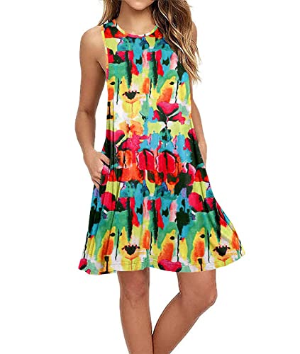 Image of Summer Dresses for Women Casual Sleeveless Swing Sundress with Pockets