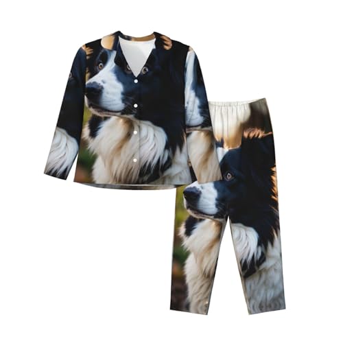 Pyjama 2 pièces imprimé chien pour femme en coton doux avec haut manches longues