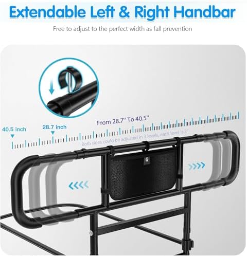FORTEMOTUS Bed Rails for Elderly Adults Safety Foldable - Heavy Duty Bed Assist Rails for Senior, with Extendable Bed Guard Rails, Adjustable Heights, Storage Pocket& Safety Belt, can Withstand 350LB