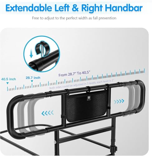FORTEMOTUS Bed Rails for Elderly Adults Safety Foldable - Heavy Duty Bed Assist Rails for Senior, with Extendable Bed Guard Rails, Adjustable Heights, Storage Pocket& Safety Belt, can Withstand 350LB