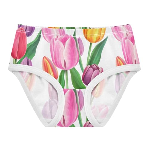 Toddler Girls Underwear 2t Cotton Panties Little Girl Bright Briefs Underpants Watercolor Tulips Flower Pink