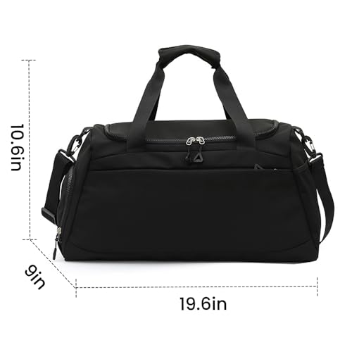 FUNSEED Travel Duffel Bags 19.6×9×10.6 Foldable Gym Carry-on Luggage with Adjustable Strap for Women and Men (Black)2