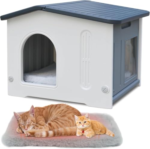 Jucgghk The Comfortable Plastic Cat House is Weatherproof and Artificial Pet House, Suitable for Indoor Pets Suitable for Indoor Pets(Grey)