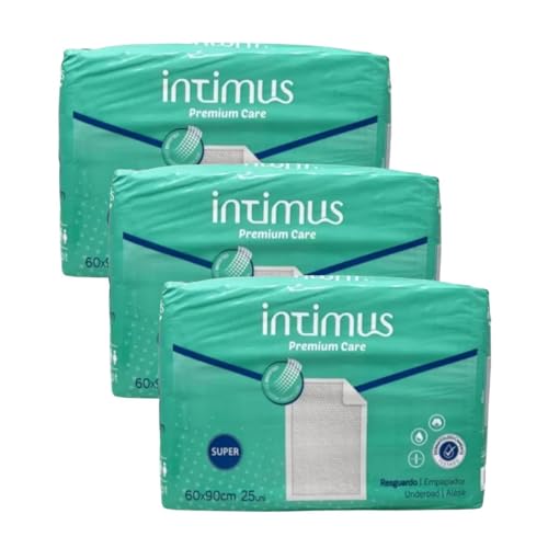 Salvacamas Desechables Intimus 60x90 cm 75 Unidades. Empapadores Absorción Super. Resguardos Bebé. Protector de Cama para Incontinencia. Empapadores Perros 60x90 cm. Empapadores Cama Adultos.