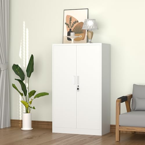 iJINGUR Metal Storage Cabinet with Locking Doors and Adjustable Shelves, 53.5-Inch Tall Lockable Storage Cabinets for Home Office Garage Kitchen Pantry (White) by iJINGUR - Image 8
