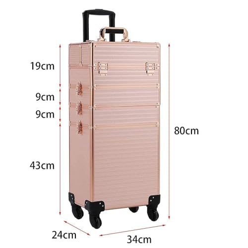 Image of Adson Professional Beauty Makeup Cosmetic Aluminium Vanity Trolley Train case (Glossy Rose Gold)