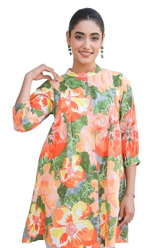 Image of Janasya Women's Light Blue Linen Cotton Solid A-line Top