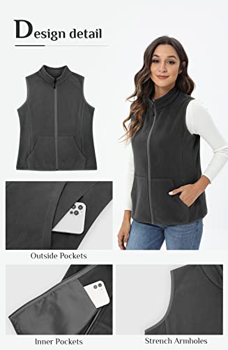 Xeoxarel Women's Soft Polar Fleece Vest, Lightweight Sleeveless Classic Fit Outerwear Zip-Up Pockets Casual Charcoal Grey M #TOP5