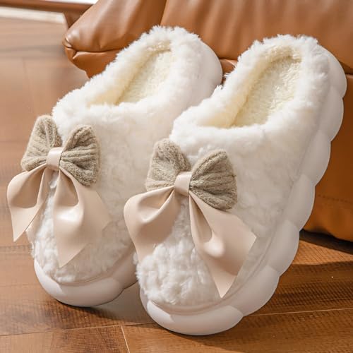 Women Bow Slipper for Home Bedroom Thick Sole Indoor Cute Fuzzy Footwear for Spring/Fall/Winter Holiday Season3