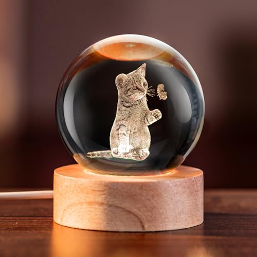 IFOLAINA Cadeaux de chat pour femmes boule de cristal 3D sur le thème des amoureux des chats cadeau fille maman boule de verre cadeau connexe chat