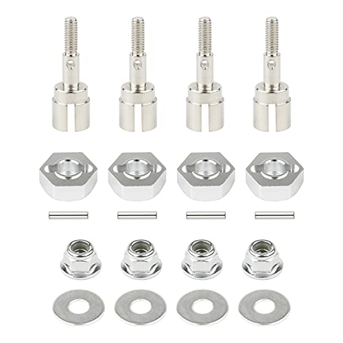 Rchobbytop 4 Sets 12mm Wheel Hex Drive Hub Adaptor & Steel Stub Axle & M4 Locknut Washers for 1/10...