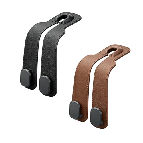 HPSOM 2PCS Car Interior Accessories Car Bag Hooks Leather Car Seat Organiser Hooks Multifunctional Back Seat Hooks for Headrest for Hanging Bags Purses and Handbags