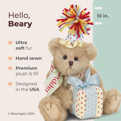 Bearington Happy Birthday Plush Suffed Animal Teddy Bear, 10"2