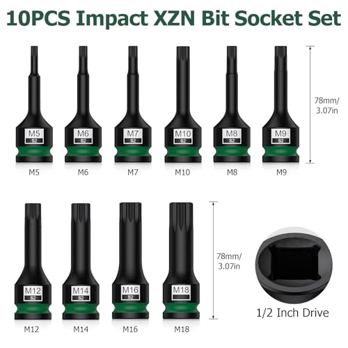 Image of 10-Piece S2 Impact XZN Triple Square Bit Socket Set, 1 /2 Drive, M5-M18