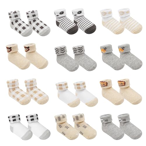 Image of infancie Baby Socks w/Gripper 0-6 & 6-12 Months | Safe Walking Non-Slip Sole | Stay-In-Place Ribbed Cuffs Unisex