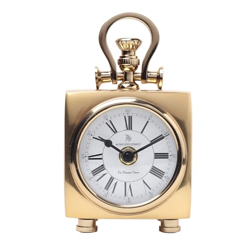 Image of Decor de Maison Brings Handcrafted Chrono Cube Table Clock for Living Room, Bedroom, Study Table, Office Desk | Classic Non-Ticking Tabletop Battery Operated Analog Desk Clock in Gold (9x9x18cm)