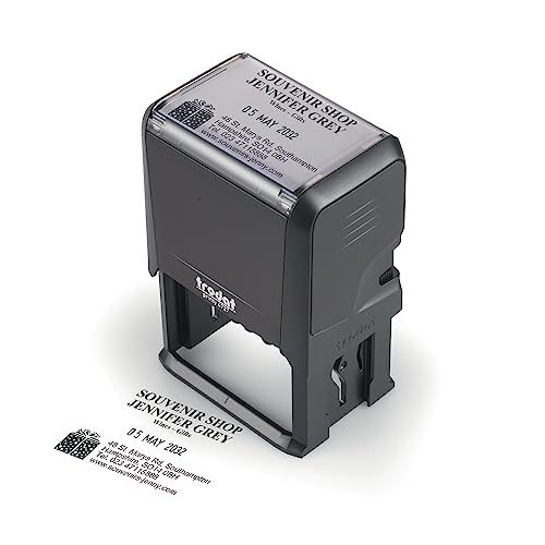 Trodat Printy 4727 Custom Date Stamp, Self Inking, 60 x 40 mm Impression, 6 Lines Personalised Text with 4 mm Date, Red and Blue Ink Pad Included